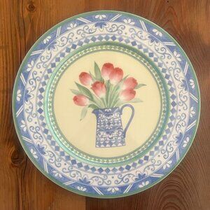 Villeroy & Boch Perugia 12" Chop Plate Blue w/Red Tulips Cottage Core Wall Art